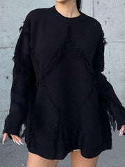 Fashion Round Collar Fringe Loose Pullover Sweater