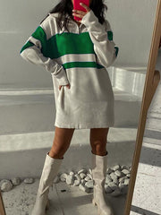 Zipper Neck Loose Striped Knit Dress