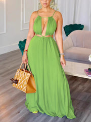 Sexy Hollow Out Crisscross Lace-up Swing Maxi Dress