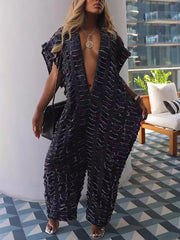 Sexy Deep V Loose Ripped Denim Jumpsuit