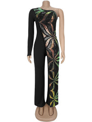 Elegant One Shoulder Sequin Slim Jumpsuit