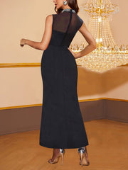 Elegant Rhinestone Sleeveless Slim Evening Party Dress