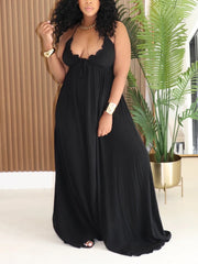 Sexy Drawstring Lace V-Neck Loose Maxi Dress