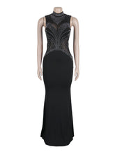 Rhinestone Sheer Mesh Patchwork Slim Dress