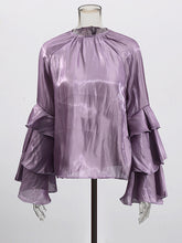 Elegant Round Collar Tiered Sleeve Chiffon Top