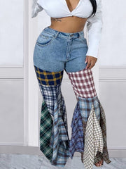 Casual Houndstooth Patchwork Jeans
