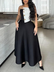 Elegant Contrast Color Tube Top And Long Skirt Sets