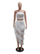 Sexy Lace Strapless Top Irregular Skirt Two Piece Set