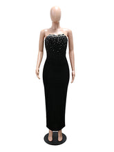Sexy Velvet Rhinestone Bodycon Strapless Maxi Dress