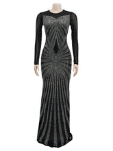 Elegant Sheer Mesh Rhinestone Maxi Dress