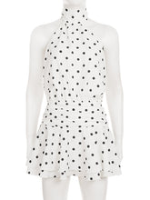 Sexy Polka Dot Print Halter Lace-up Backless Mini Dress