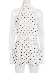 Sexy Polka Dot Print Halter Lace-up Backless Mini Dress