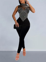 Sexy Rhinestones Decor Sleeveless Bodycon Jumpsuit