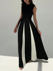 Elegant Crew Neck Sleeveless Contrast Color Slim Dress