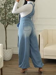 Casual Zipper Denim Wide Leg Jumpsuit