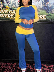 Contrast color Crop Top And Pant Casual Set