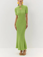 Elegant Round Collar Bodycon Knit Maxi Dress