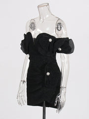 Sexy Strapless Floral Wrap Hip Mini Dress