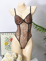 Sexy Leopard Print Sheer Mesh Bodysuit