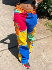 Fashion Patchwork Colorful Straight Casual Jeans