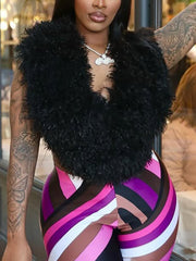 Sexy Halter Backless Lace-up Furry Vest Top