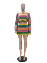 Color Block Stripe Knit Crop Sweater And Skirt Club Set