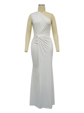 Solid color Slash Shoulder Sleeveless Slim Long Dress