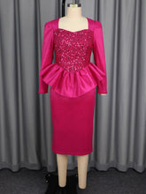 Elegant Square Collar Sequin Ruffles Party Midi Dress