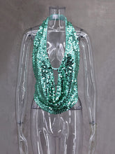 Sexy Sequins Cowl Neck Halter Backless Top