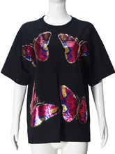 Casual Chic Round Neck Sequin Butterfly T-shirt