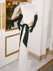 Round Neck Sleeveless Bow Cinching Waist Maxi Dress