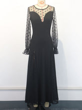 Polka Dot Lace Patchwork Lantern Sleeve Dress