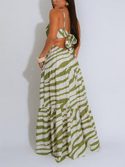 Sexy Print Lace-up Spaghetti Strap Maxi Dress