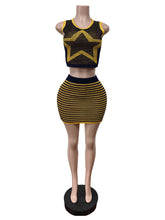 Sexy Knit Geometric Contrast Color Vest Skirt Sets