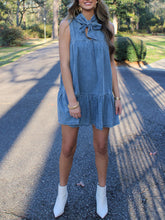 Front Tie Sleeveless Casual Denim Dress