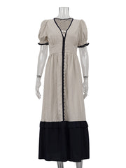 Casual V Neck Contrast Color Maxi Dress