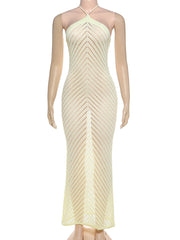 Sexy Knit Hollow Out Backless Halter Dress