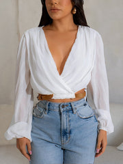 Fashion Deep V Neck Mesh Crop Top