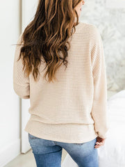 Fashion Round Collar Loose Waffle Knit Pullover