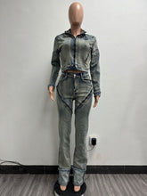 Fashion Zipper Crop Jacket And Straight Leg Jeans Sets