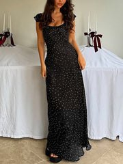 Casual Polka Dot Print Slim Maxi Dress