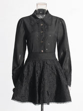 Fashion Lace Trim Collar Button A-Line Skirt Sets