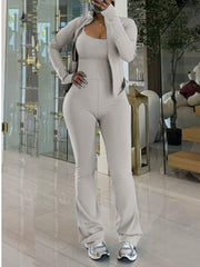 Zipper Cardigan Coat Jumpsuit Sports Casual Set