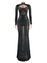 Sexy Rhinestone Sheer Mesh Slim Nightclub Party Dress