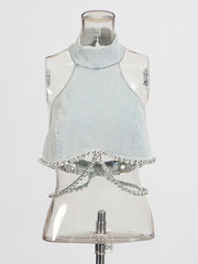 Sexy Halter Sleeveless Rhinestone Bandage Sets