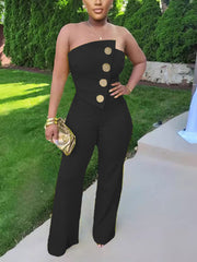 Flared Tube Top Button-Embellished Jumpsuit