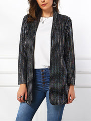 Fashion Solid Sequins Turndown Collar Slim Fit Blazer