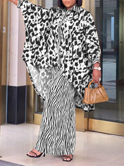 Fashion Loose Print Shirt Wide leg Pants Casual Set