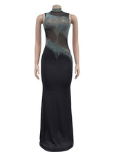 Sexy Sleeveless Rhinestone Sheer Mesh Night Club Dress