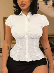 Lace Patchwork Casual Short Sleeve T-Shirt